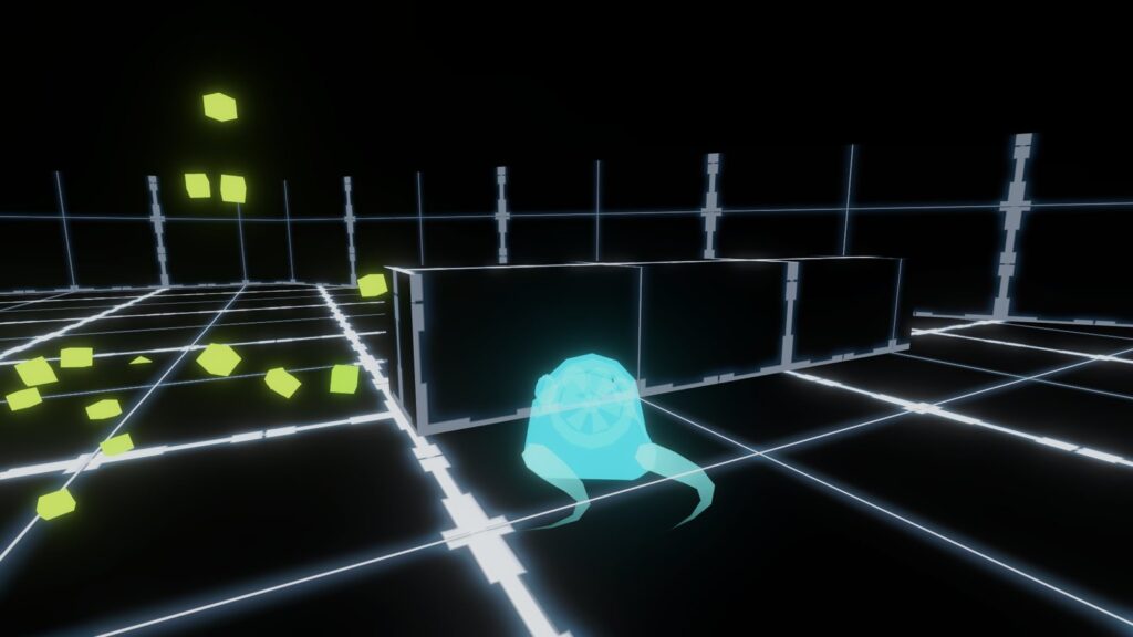 A rival hovercraft blasted into cubes in the HoloCraft Arena Hourglass arena